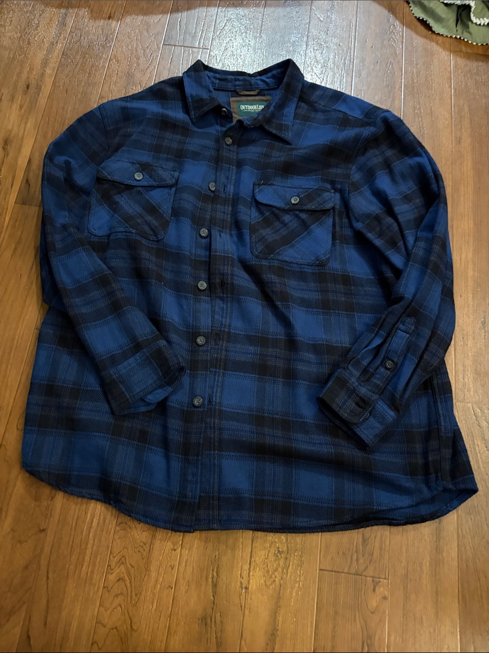 Outdoor Life Men's Navy and Black Plaid Button-Down Shirt